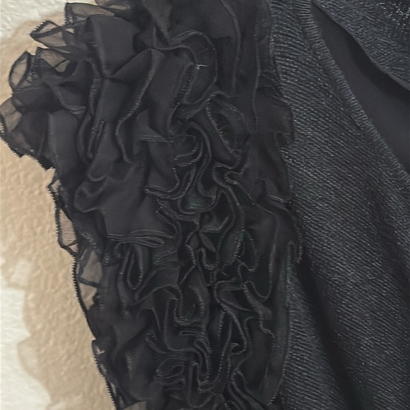 Giambattista Valli Black Midi Dress‎ Silk Linen Size XS Ruffled Sleeves Pleated - Picture 6 of 12